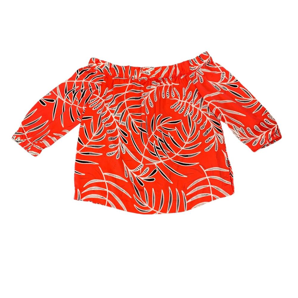 Halogen Off Shoulder Blouse Womens S Small Poppy Leaf Crop Top Mid Sleeve Shirt